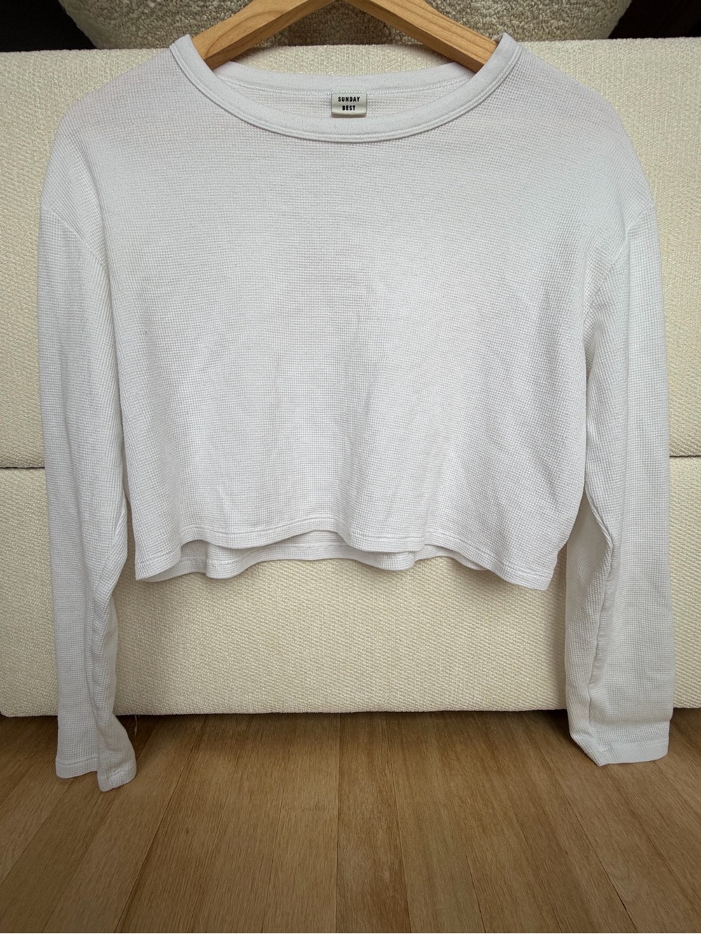 Sunday Best White Cropped Waffle Long-Sleeve Top